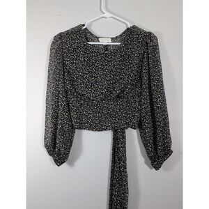 BKK CHANCE bohemian floral smocked top shirt size Large Open‎ Tie Back